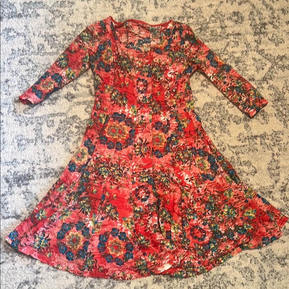 Leslie Fay Red and Blue Floral Lace Fit and Flare Dress